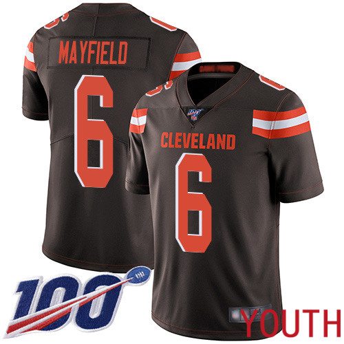 Cleveland Browns Baker Mayfield Youth Brown Limited Jersey 6 NFL Football Home 100th Season Vapor Untouchable